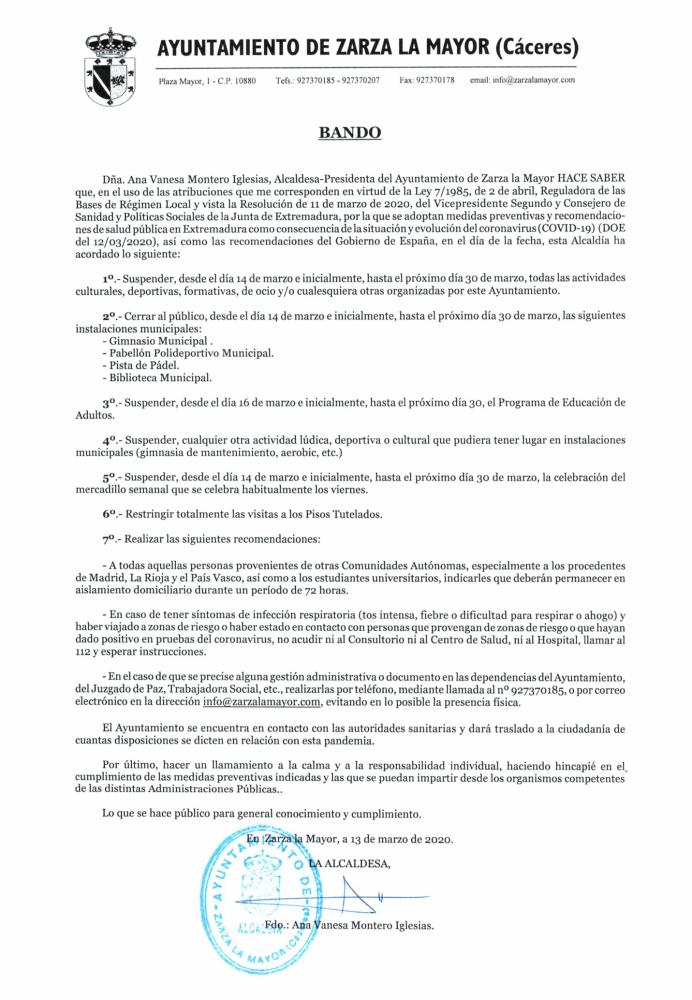 Imagen COVID-19. Bando sobre el Coronavirus